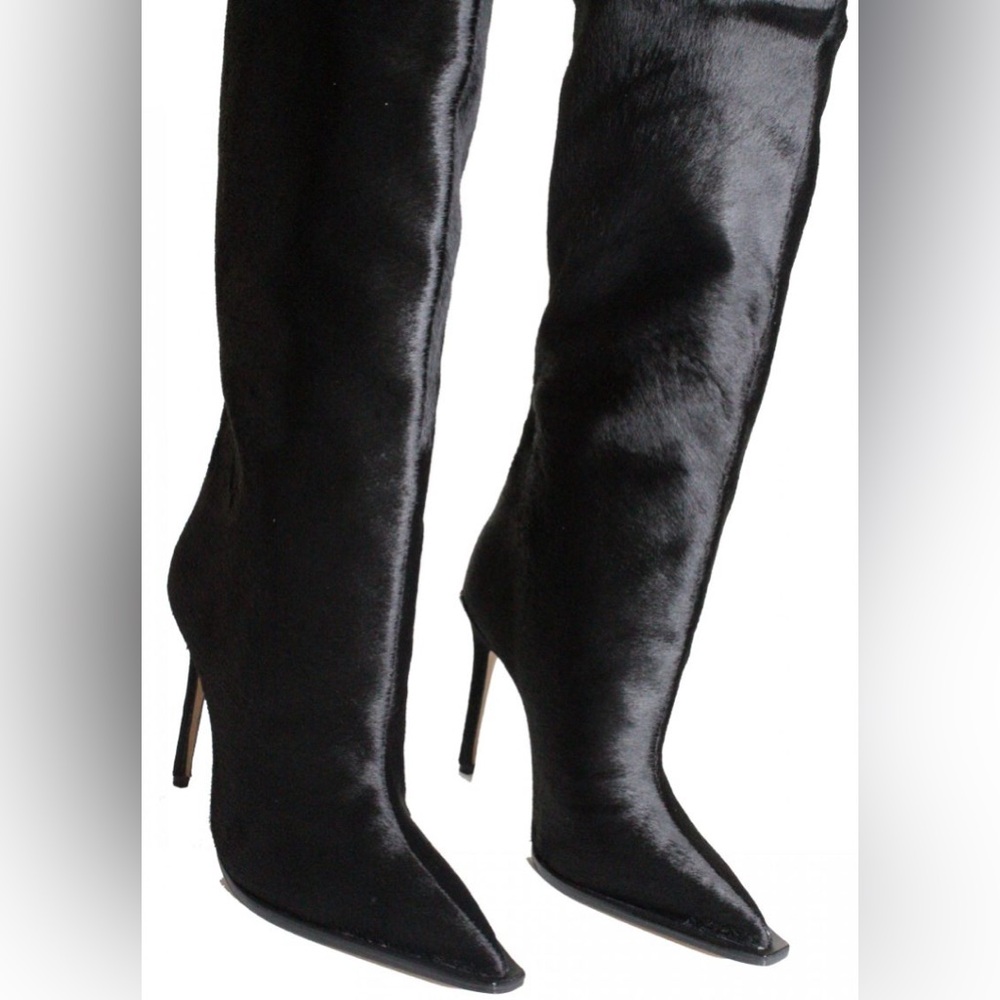 RARE * SCHUTZ WELT WILD Maryana Calf pull-on heeled boots Black